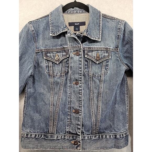 GAP Y2K Denim Jean Jacket‎ Women's Size Medium 100% Cotton With Faded Wash 2002 - Picture 2 of 16
